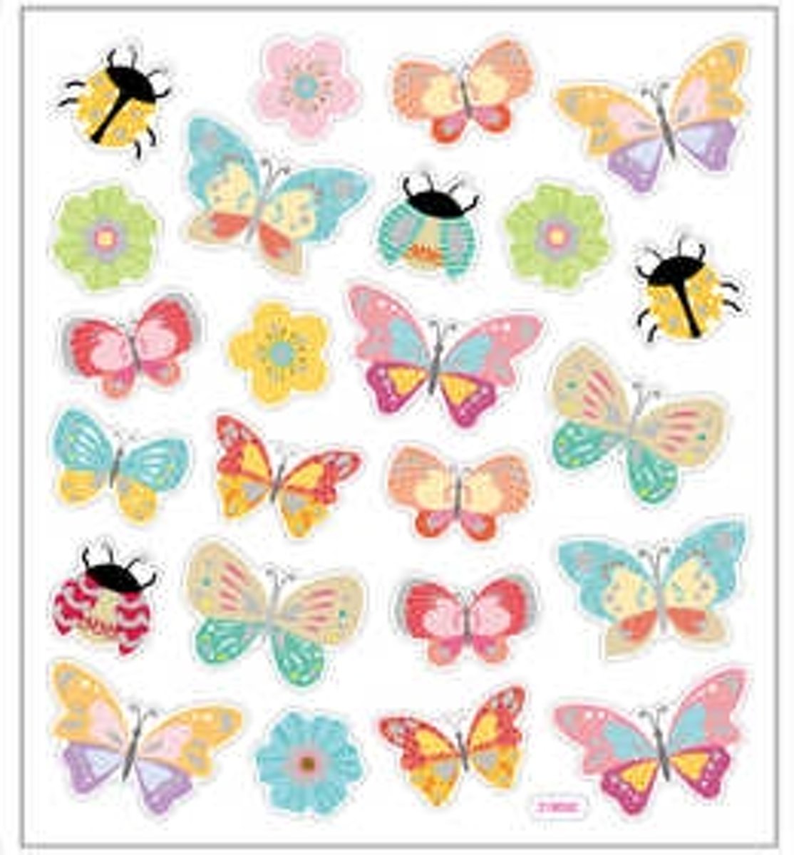 Stickers, vel 15x16,5 cm,  24 stuk, vlinders en lieveheersbeestjes, 1vel [HOB-29075]